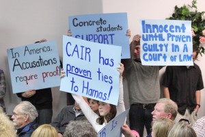Current and former Concrete School District students held signs of protest at CAIR’s presence in the community and its treatment of teacher Mary Janda during a March 19 rally at Concrete Assembly of God Church. The rally featured speakers Kerry Hooks of ACT! for America and former Muslim Shahram Hadian, who spoke of CAIR’s larger agenda in the U.S. “You’re not dealing with a civil rights group. That is a front,” said Hadian. “You are dealing with a group that has billions of dollars behind them from elements that want to further Islamic law.”